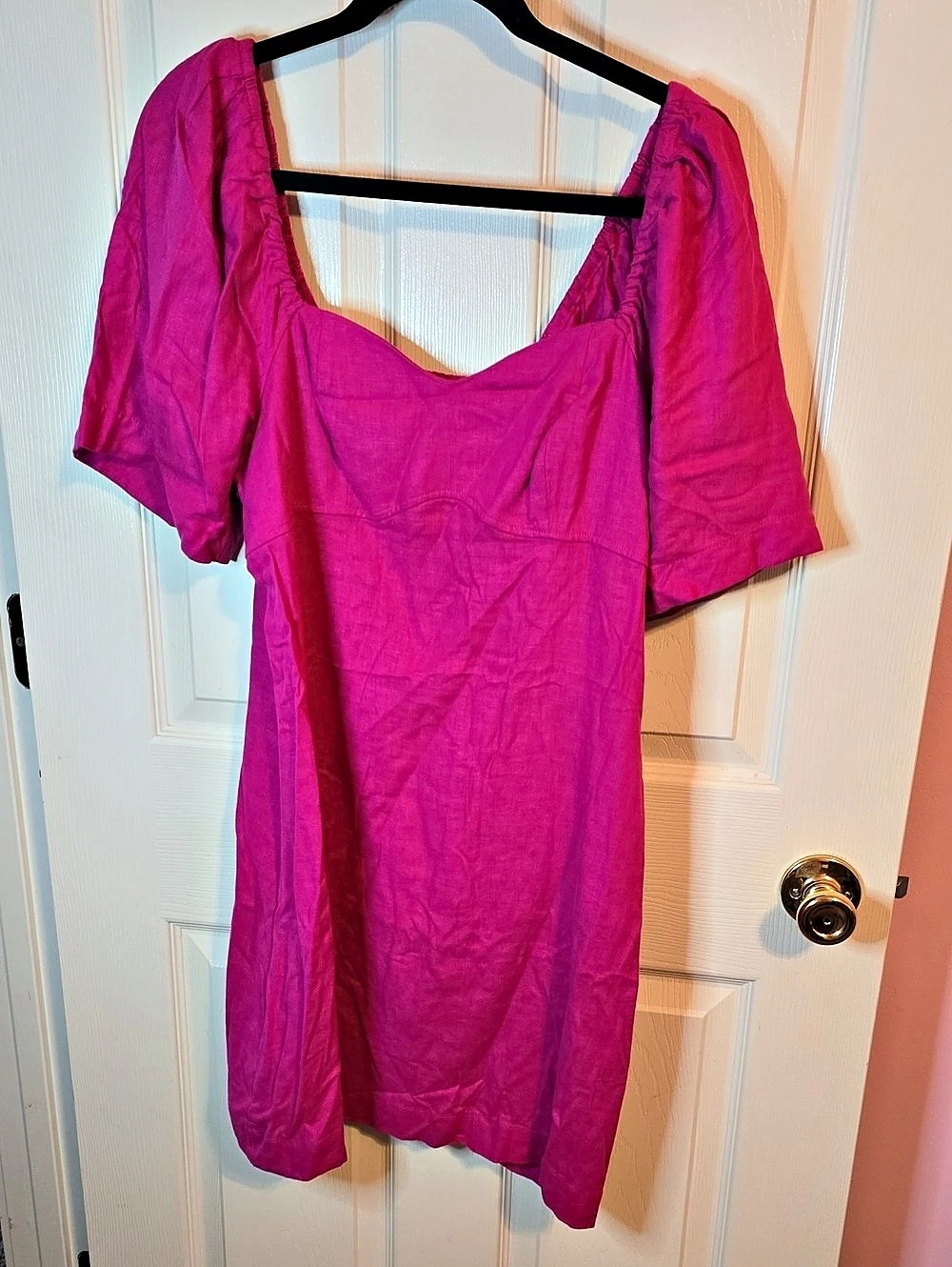 a new day Women's Linen Blend Puff Short Sleeve Mini Dress Sleeve Mini Dress